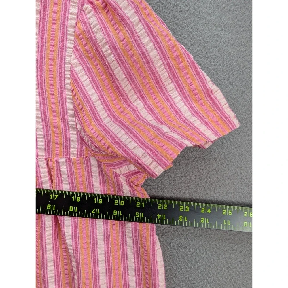 PINK K Women's Pearl‎ Snap Front Seersucker Nightgown Size M Striped Loungewear